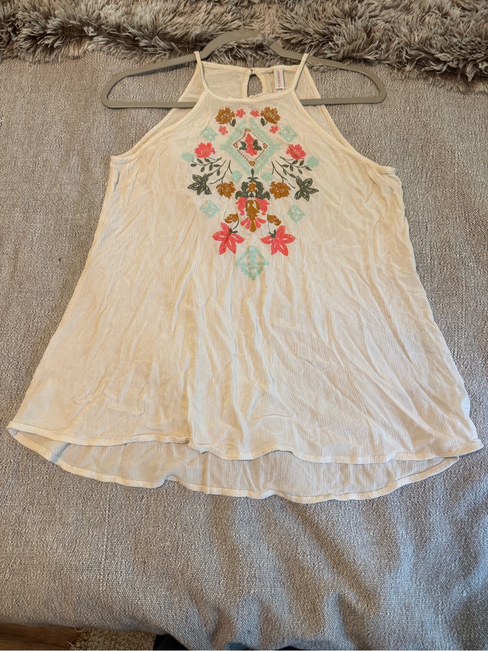 Cream Halter Camisole with Multicolor Floral Embroidery